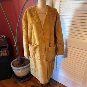 ANTHROPOLOGIE | sadie & sage | mustard collarless fur coat M